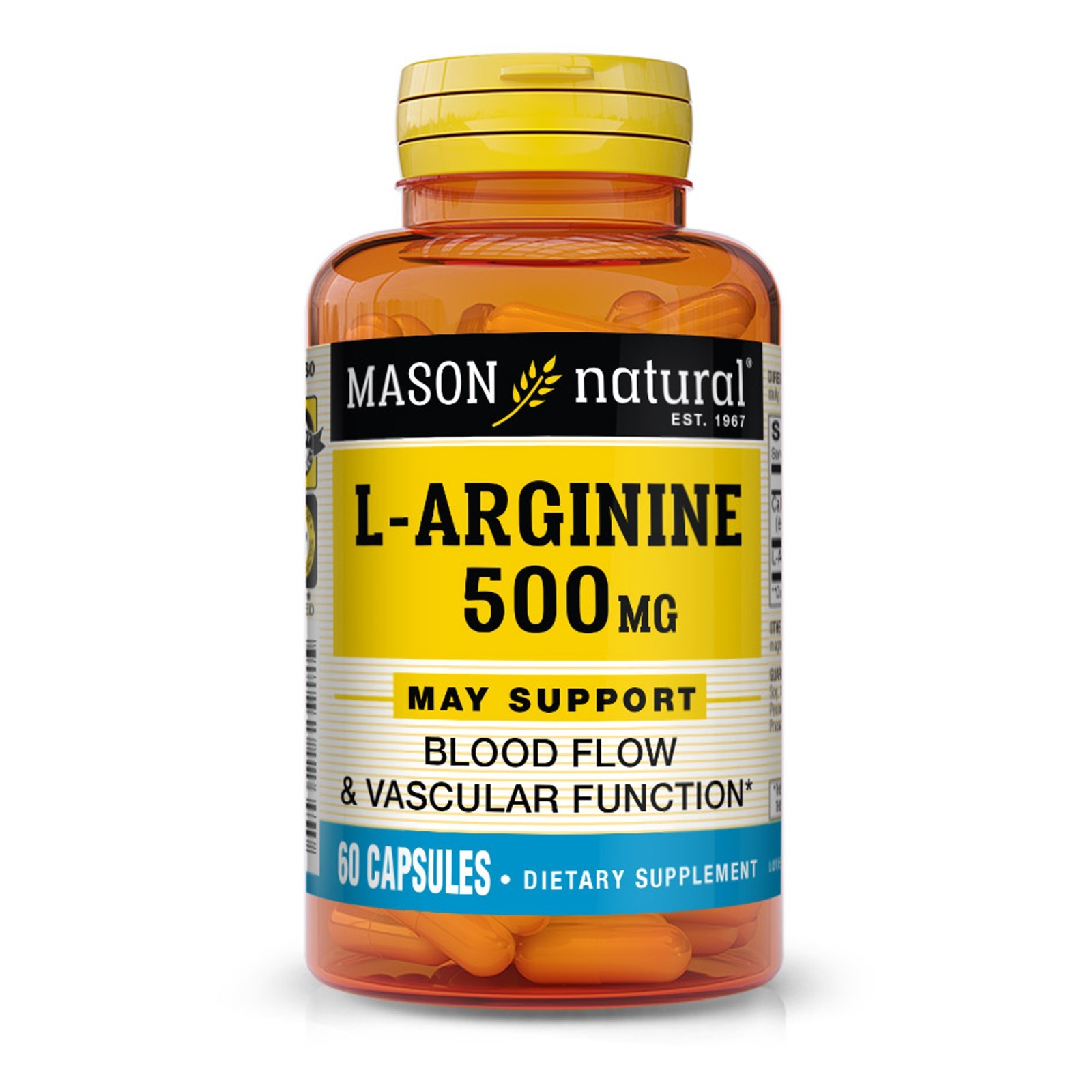 Mason Natural L-Arginine 500 mg, Blood Flow & Vascular Function, 60 Capsules