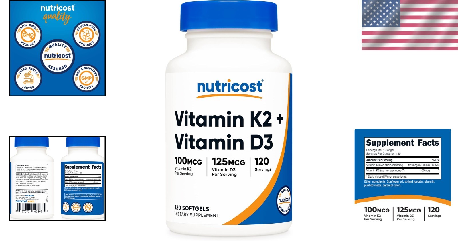 Advanced Vitamin D3 5000 IU & K2 MK7 – 120 Softgels for Bone and Heart Health