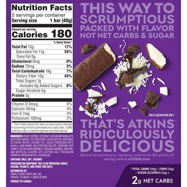 Atkins Endulge Chocolate Coconut Bars 5 Pack