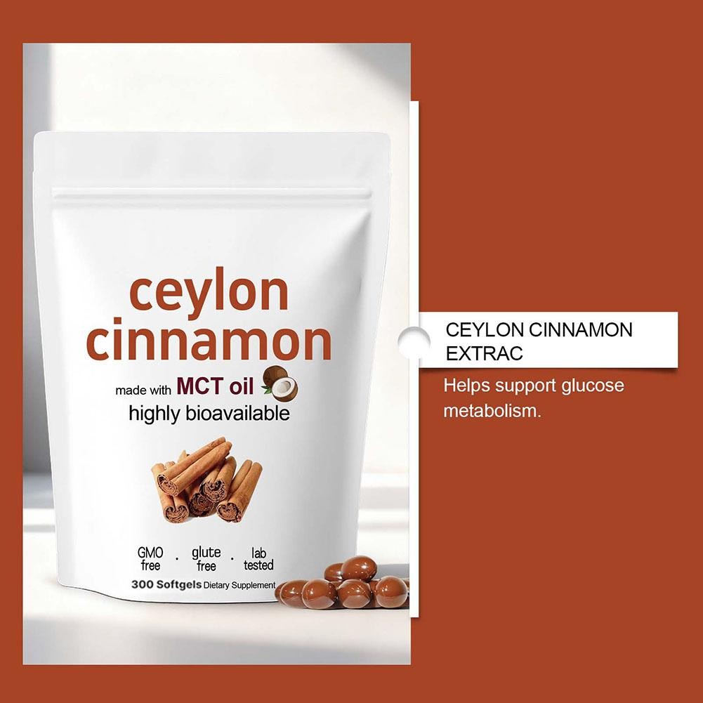 2 Pack Ceylon Cinnamon Supplement 7200mg Equivalent 300 Softgels W/ MCT Oil New