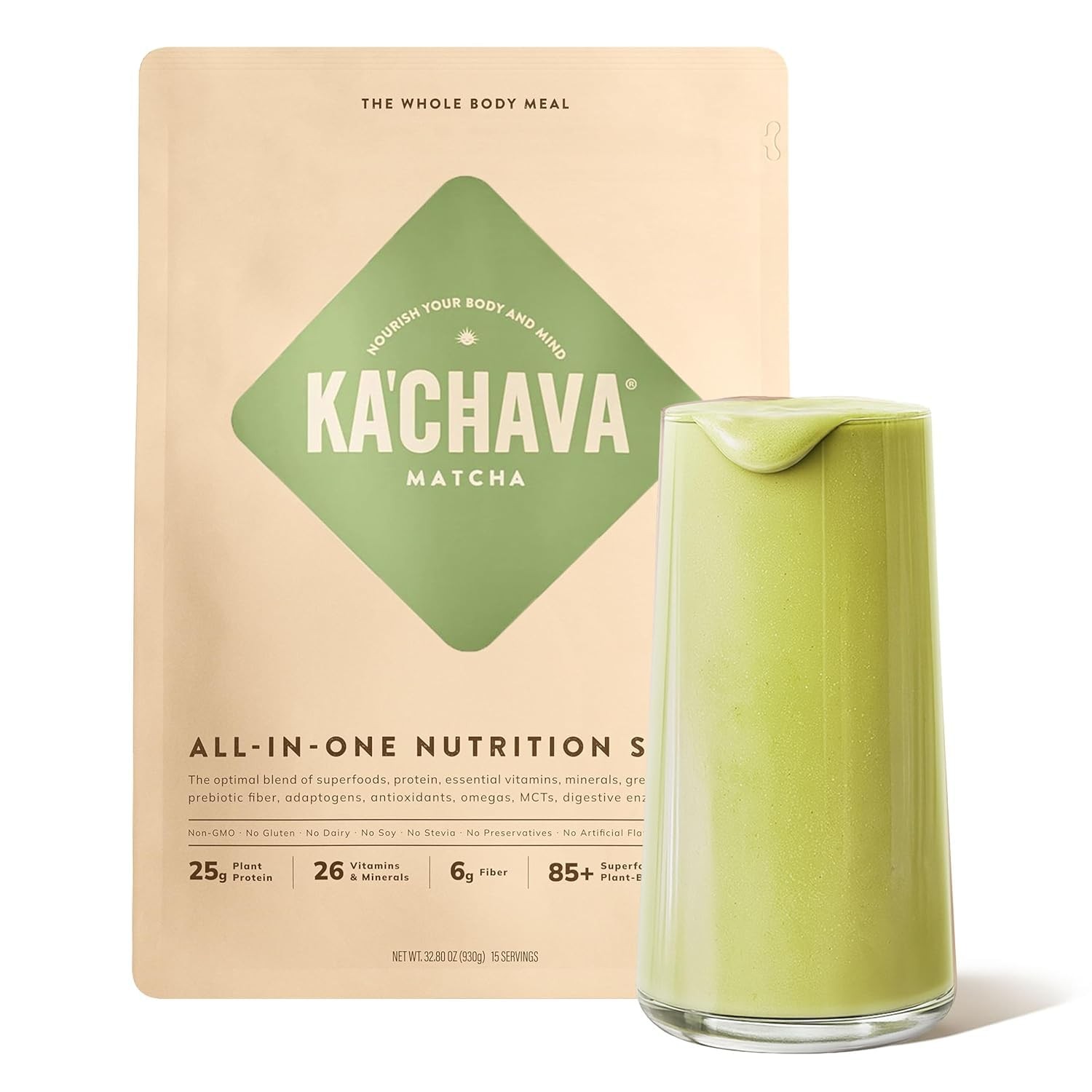 Ka’Chava Whole Body Meal Shake Matcha 2 lb – Vegan Protein Powder (15 Servings)