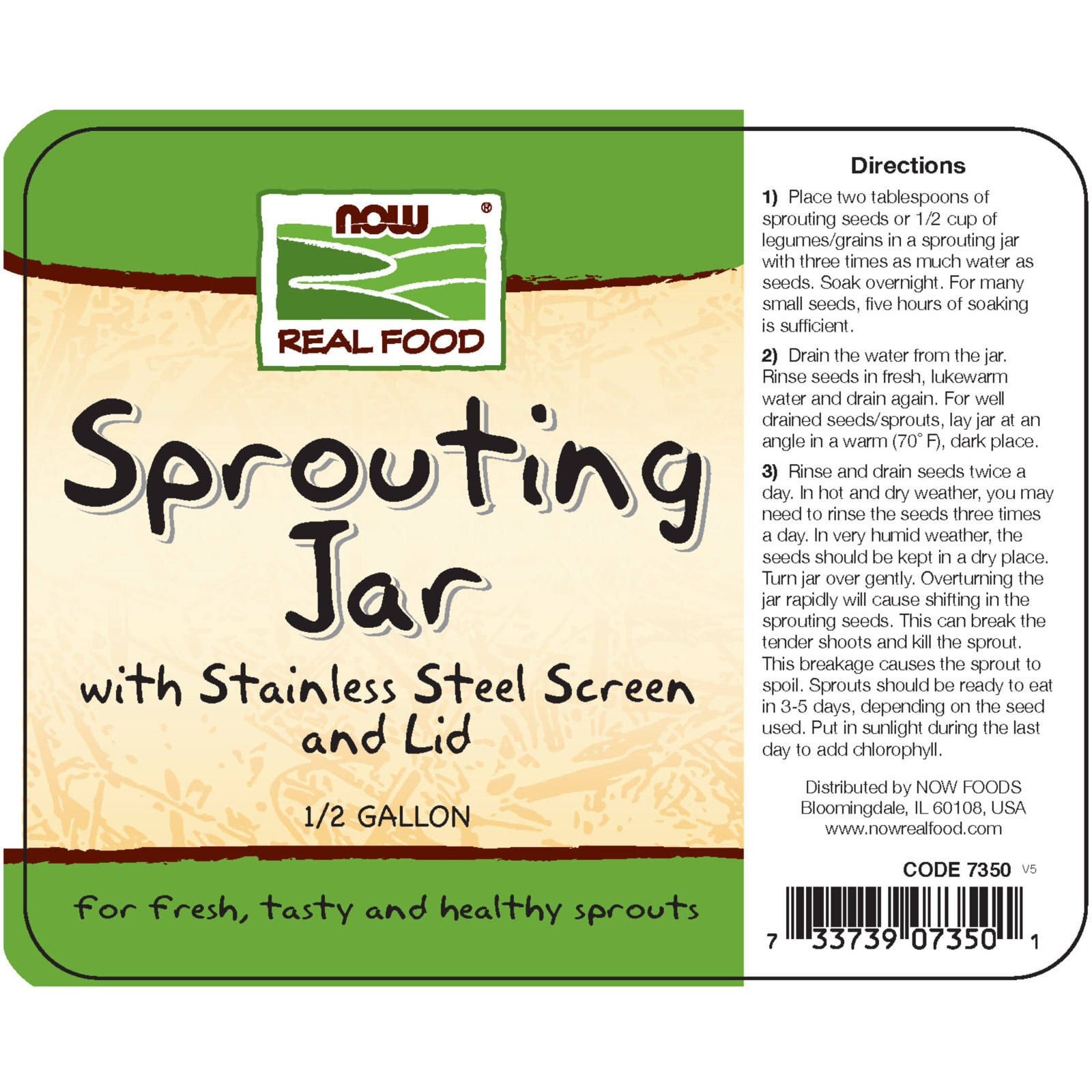 NOW Sprouting Jar – 1/2 Gallon, Keep a steady supply of sprouts growing