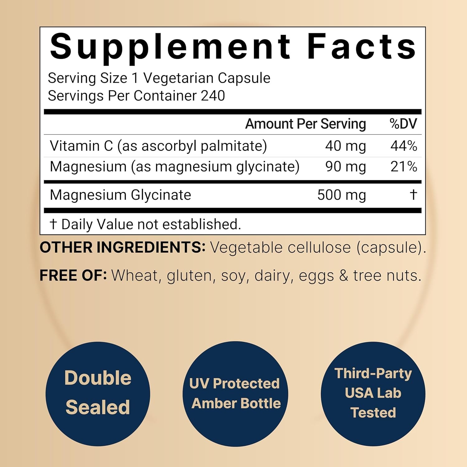 Naturebell Pure Magnesium Glycinate 500mg, 240 Veggie Capsules | 100% Chelated &