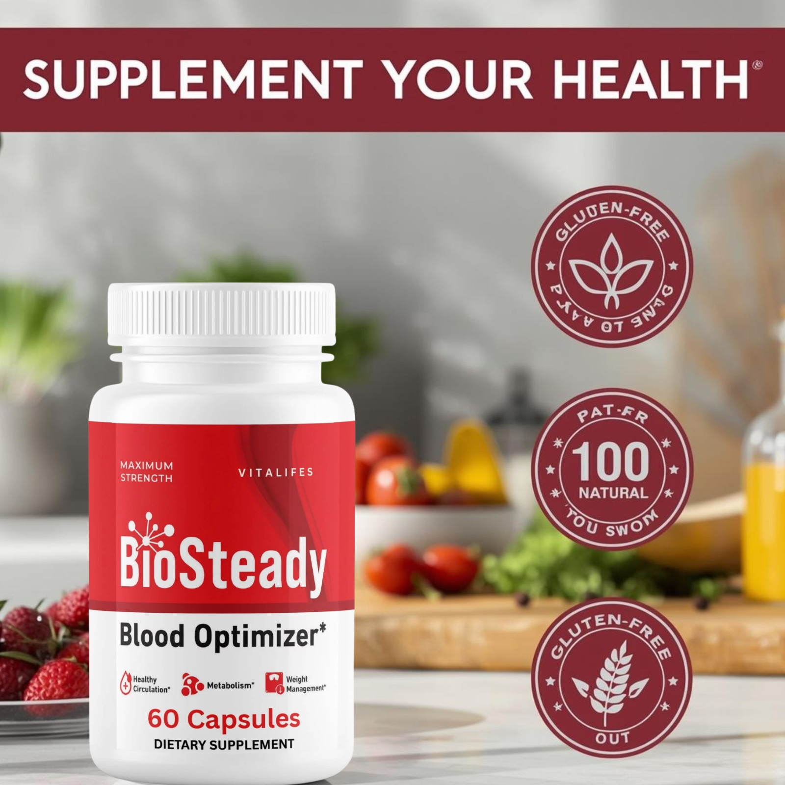 (3 Pack) BioSteady Advanced Blood Max Support Supplement Bio Steady 180 Capsules