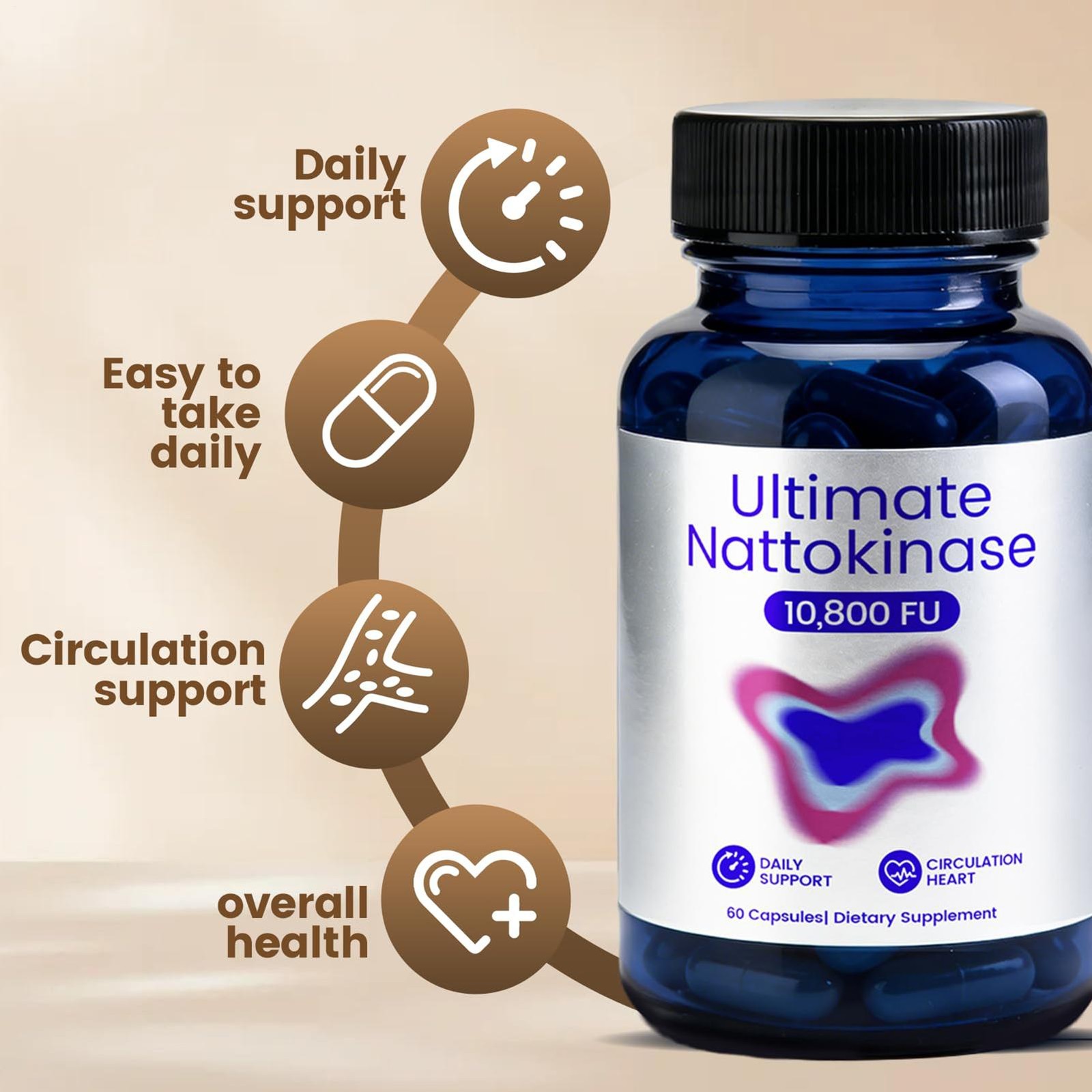 Ultimate Nattokinase Supplement features 10,800 FU of Nattokinase, Natural Suppo