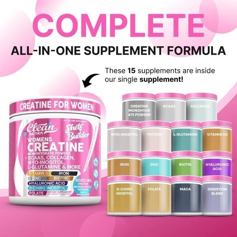 Women’s Creatine Powder w-BCAAs, Collagen, Inositol – Clean Nutra Shelf Builder