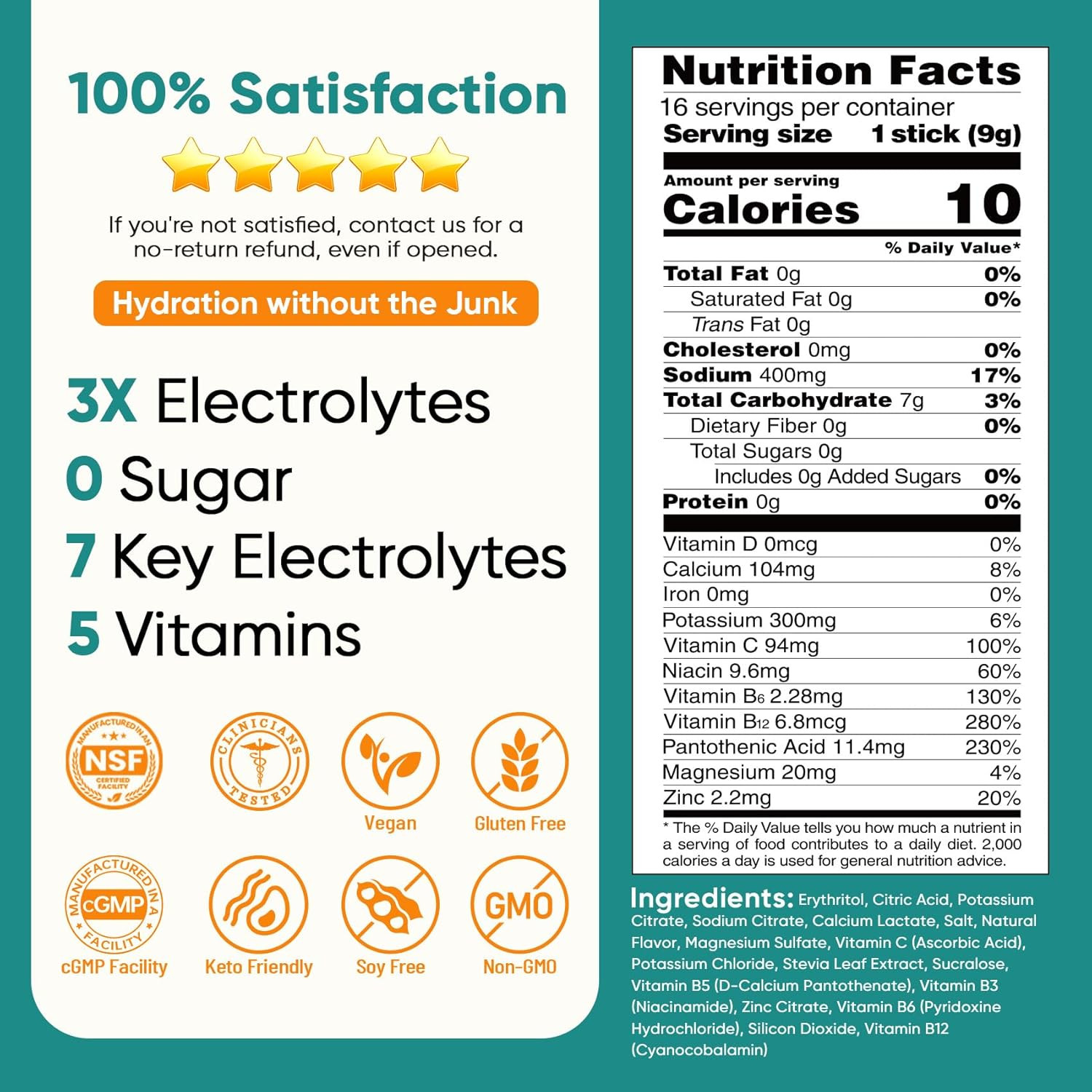 Electrolyte Powder Packets Liquid Daily IV Drink Mix Rapid Hydration 5Vitamins