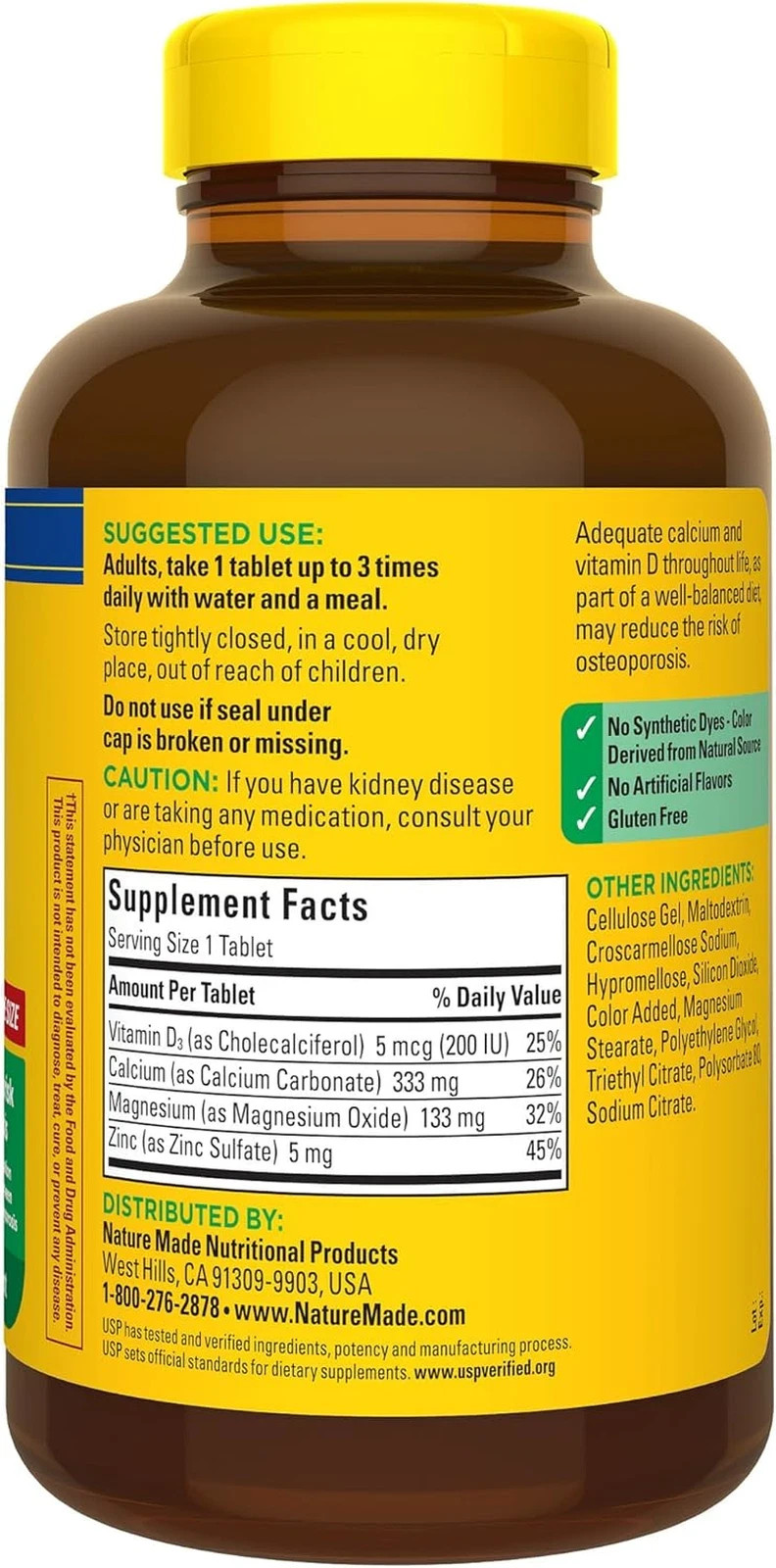 Nature Made Calcium Magnesium Zinc with Vitamin D3 – 300 Tablets – Supports Bone