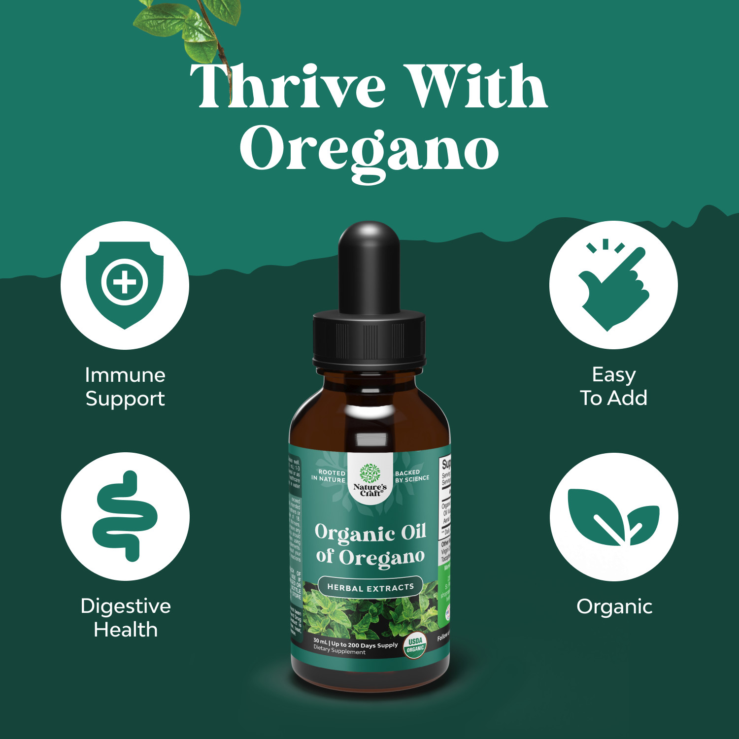 Oregano Oil Organic Liquid Drops for Adults and Kids – Super Concentrated USDA
