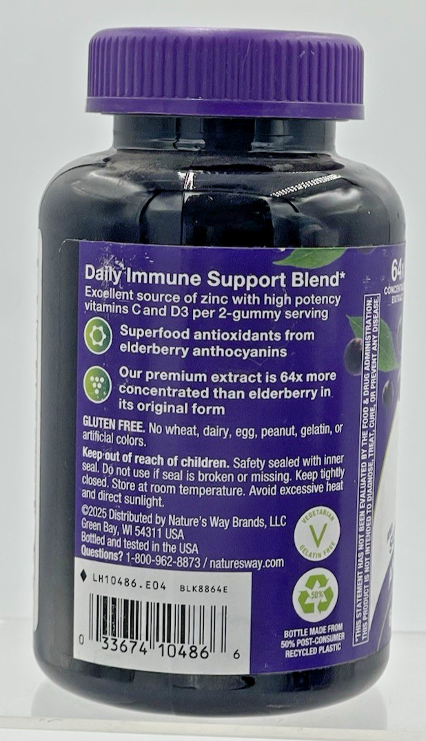 Lot of 3 Nature’s Way Sambucus Elderberry Gummies Vitamin C D3 60Ct EXP 04/27