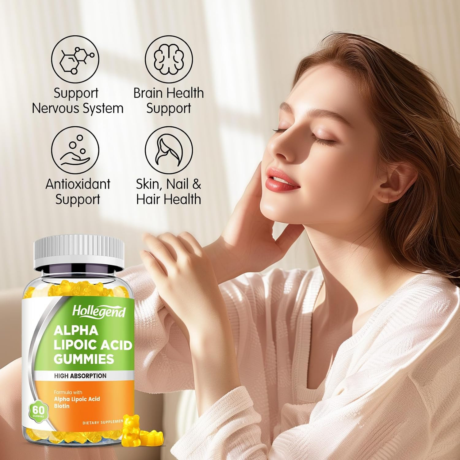 Alpha Lipoic Acid Gummies 1000Mg with Biotin, High Absorption Chewable ALA Suppl