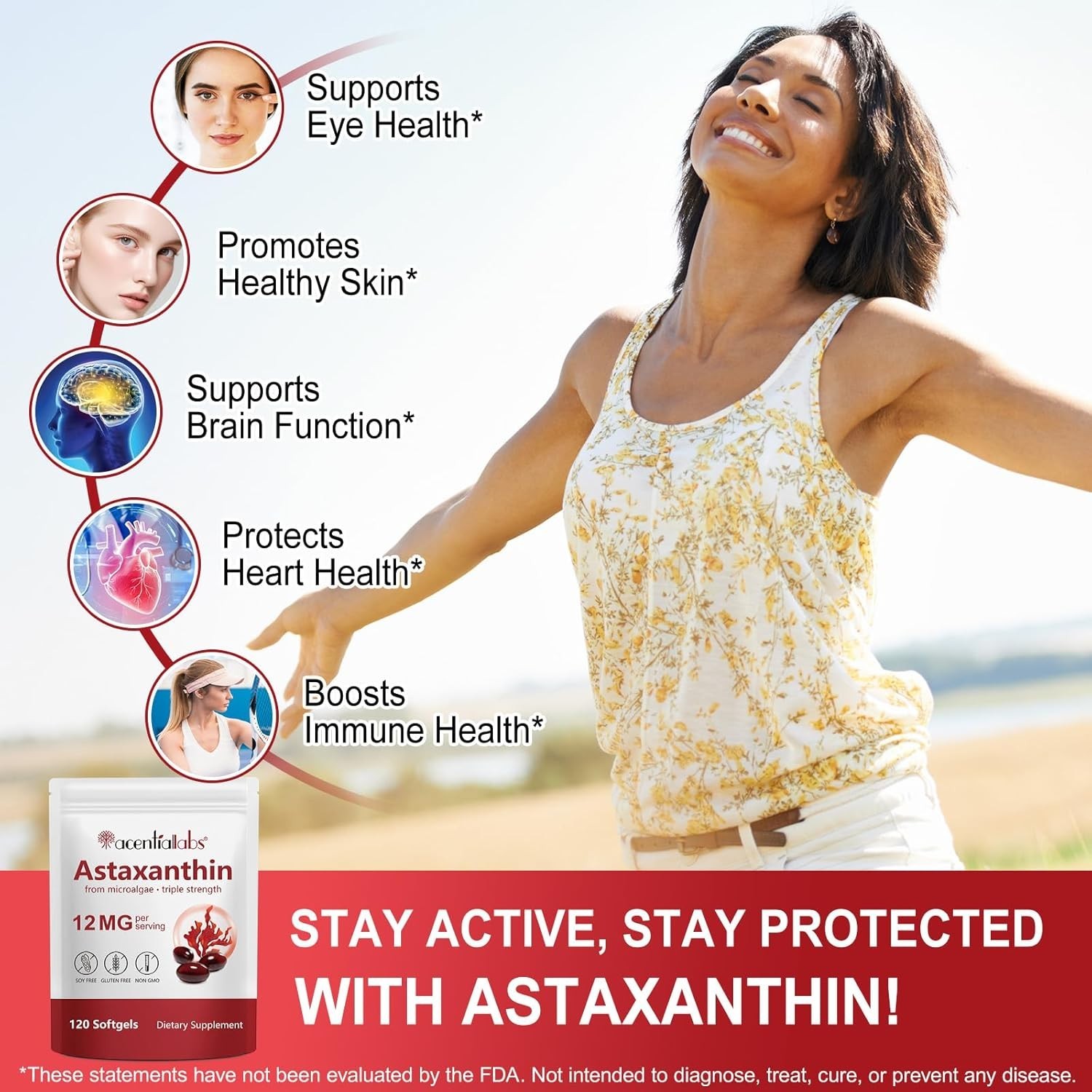 Astaxanthin 12mg 120 Softgels, Microalgae, Antioxidant Supplement, Eye & Skin