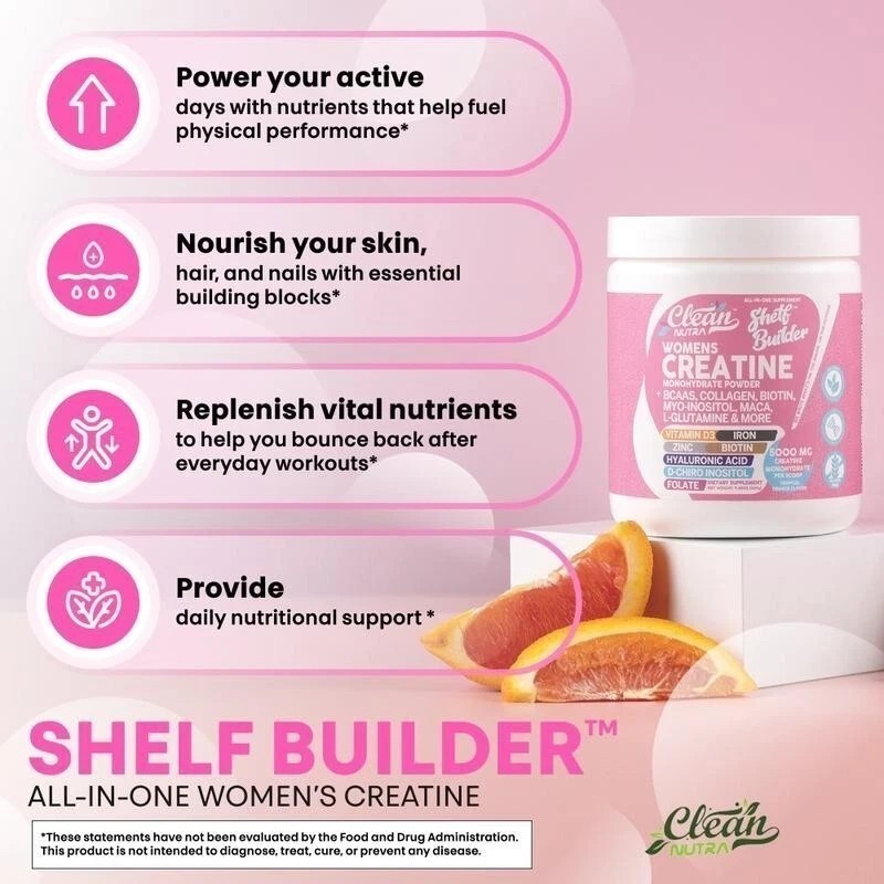 Women’s Creatine Powder w-BCAAs, Collagen, Inositol – Clean Nutra Shelf Builder