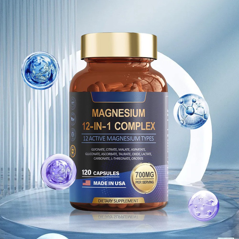 4X Magnesium Complex in 1 12 700mg-Glycinate Citrate Taurate Malate 120 Caps