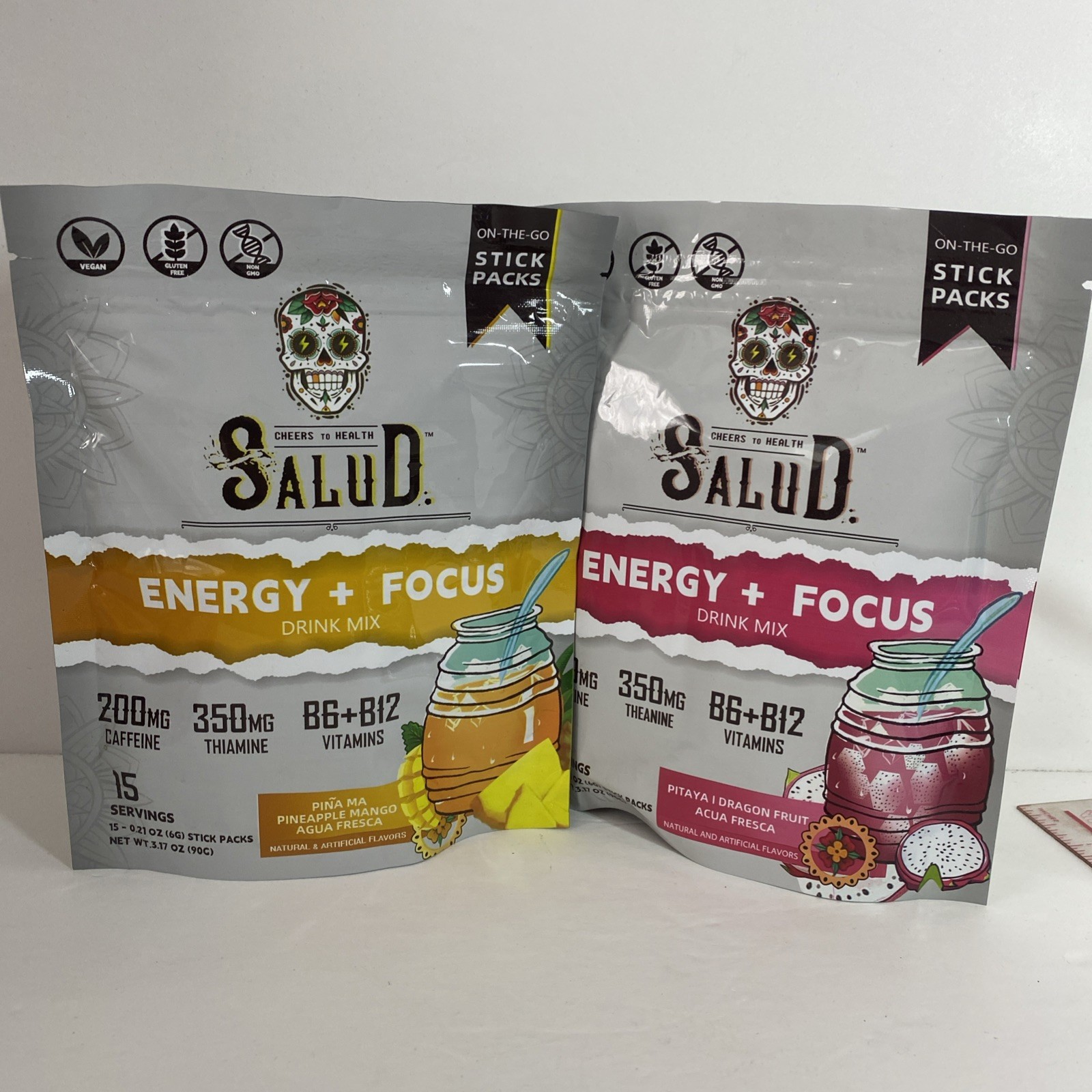 Salud Energy + Focus Vegan Drink Mix Powder Stick Packs 200mg 30 Sticks BUNDLE!