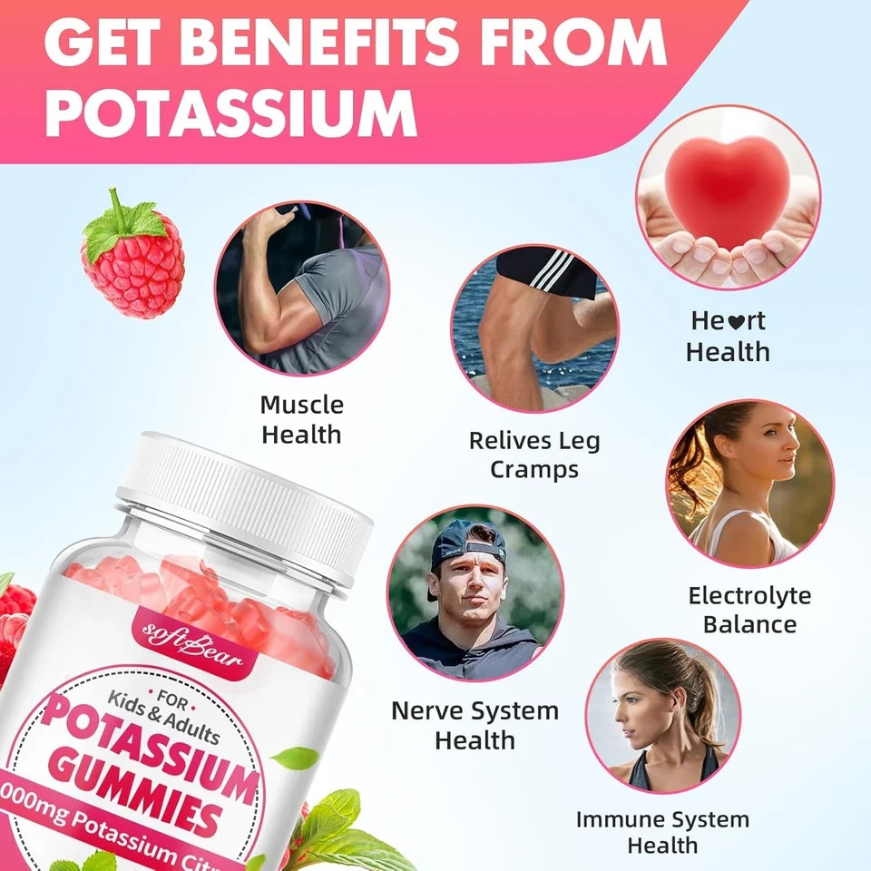 Potassium Gummies for Adults, High Potency Potassium Citrate 1000Mg Supports Leg