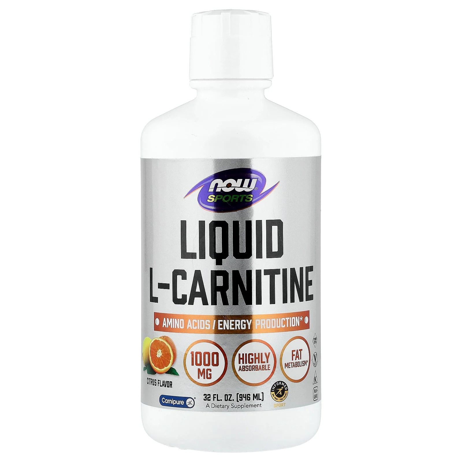 2 X NOW Foods, Sports, Liquid L-Carnitine, Citrus, 32 fl oz (946 ml)