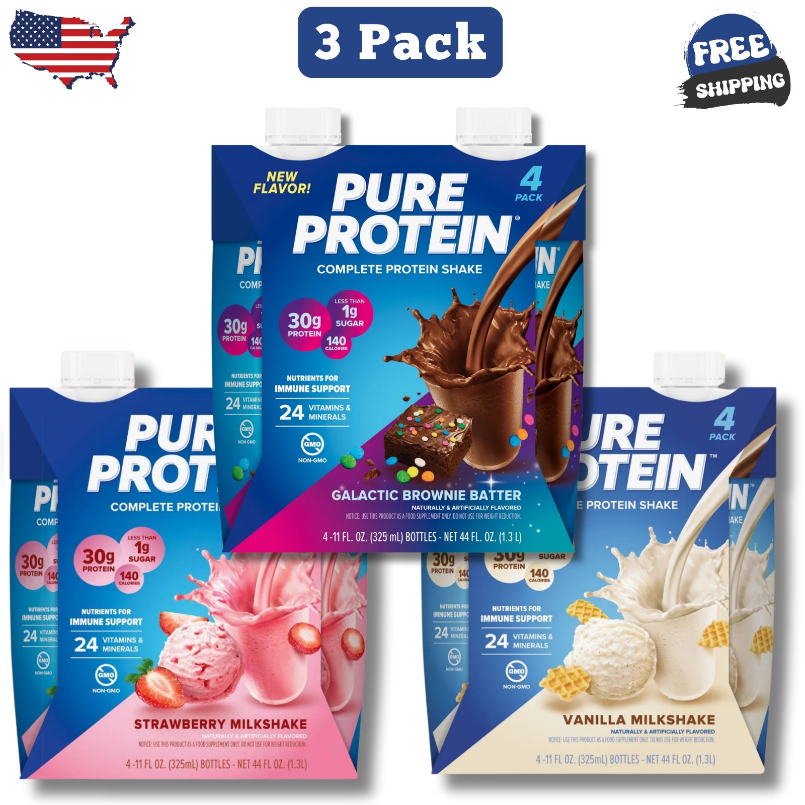 Pure Protein, Variety Pack Complete Protein Shake, 30g Protein
