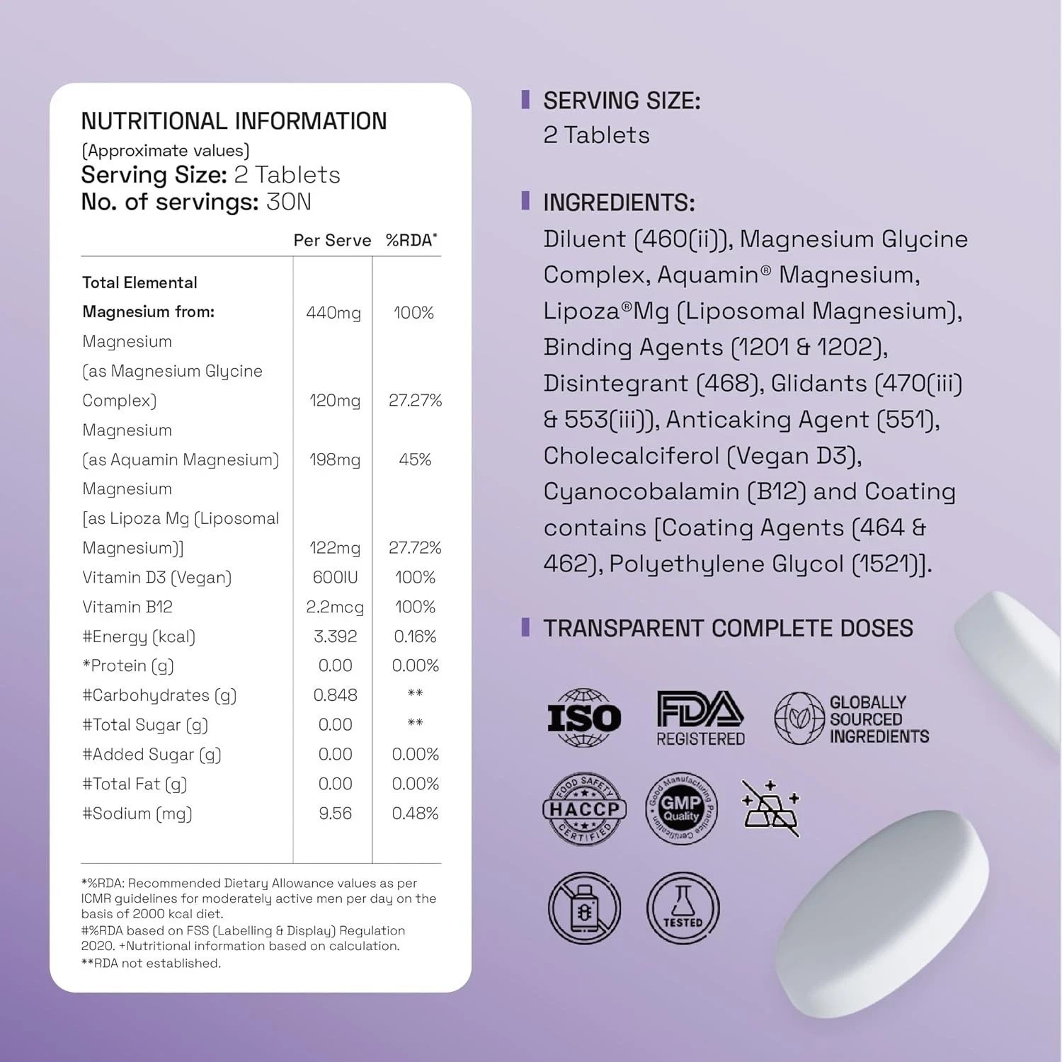 Ace Blend Max Magnesium Glycinate 1600mg Triple Complex 60 Vegan Tablets D526