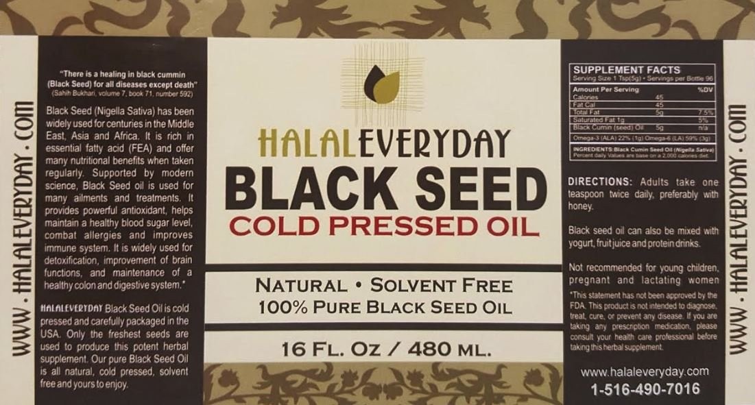Halaleveryday Black Seed Oil – 16 Oz Glass Bottle. 100 Pure Cold-Pressed.