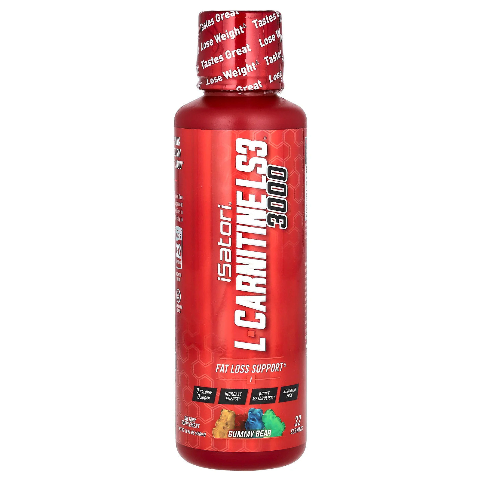 2 X Isatori, L-Carnitine LS3 3000, Gummy Bear, 3,000 mg, 16 fl oz (480 ml)