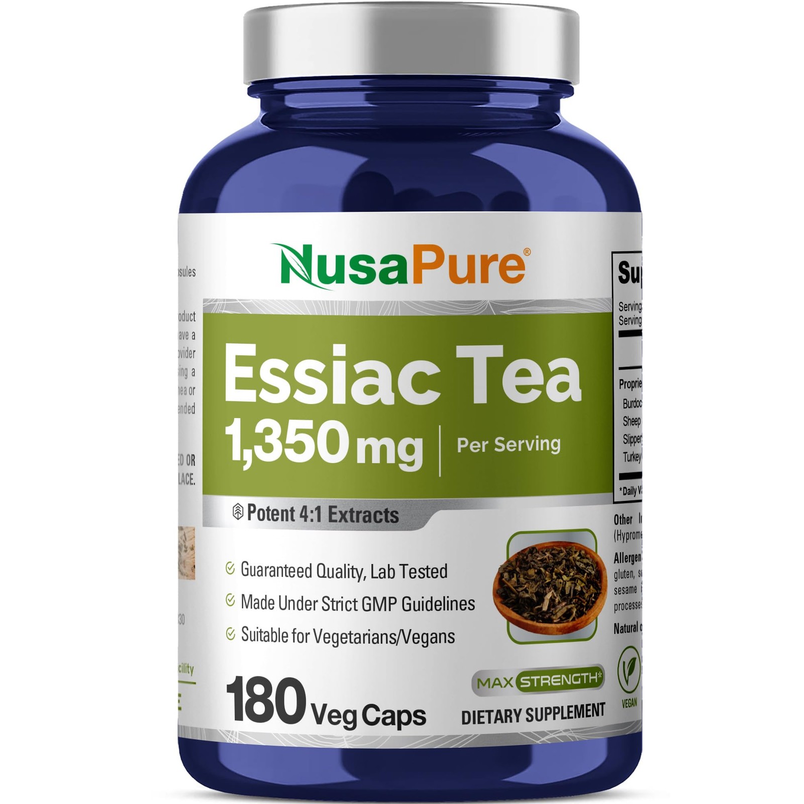 Essiac Tea 1350mg 180 Veggie Caps – Vegetarian, Non-GMO, Herbal Supplement