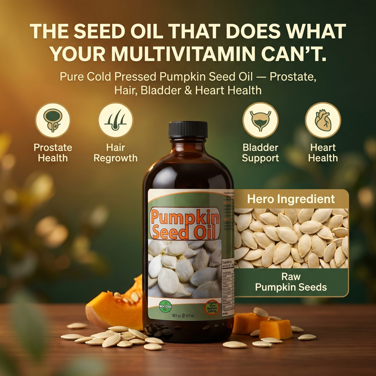 PUMPKIN SEED OIL – Pure Cold Pressed, Bladder & Heart Health Hair Growth – 16oz
