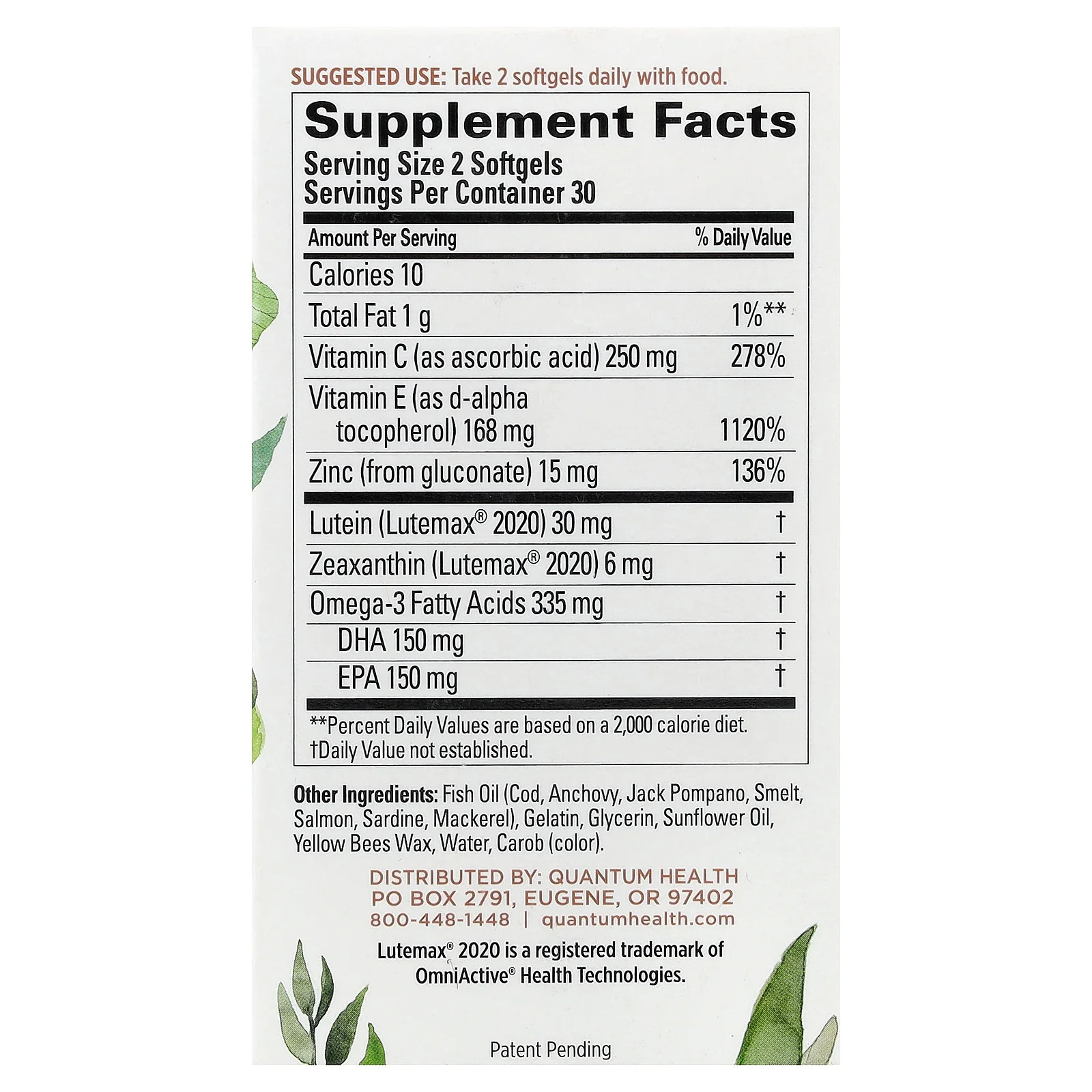 2 X Quantum Health, Macula 30+�, Eye Health, 60 Softgels
