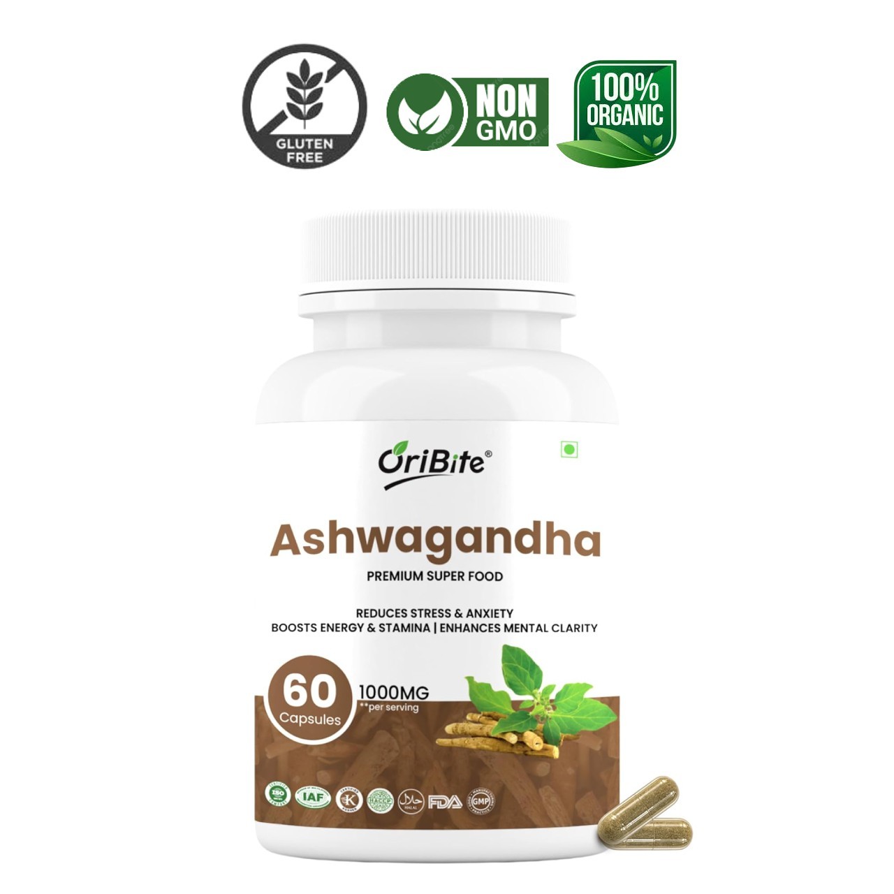 ORI .BITE Ashwagandha 1000mg Capsules 60 Count