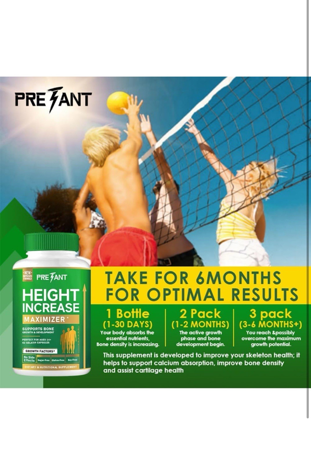 PRETANT Height Increase Maximizer Supports Bone Growth Development 62 Capsules