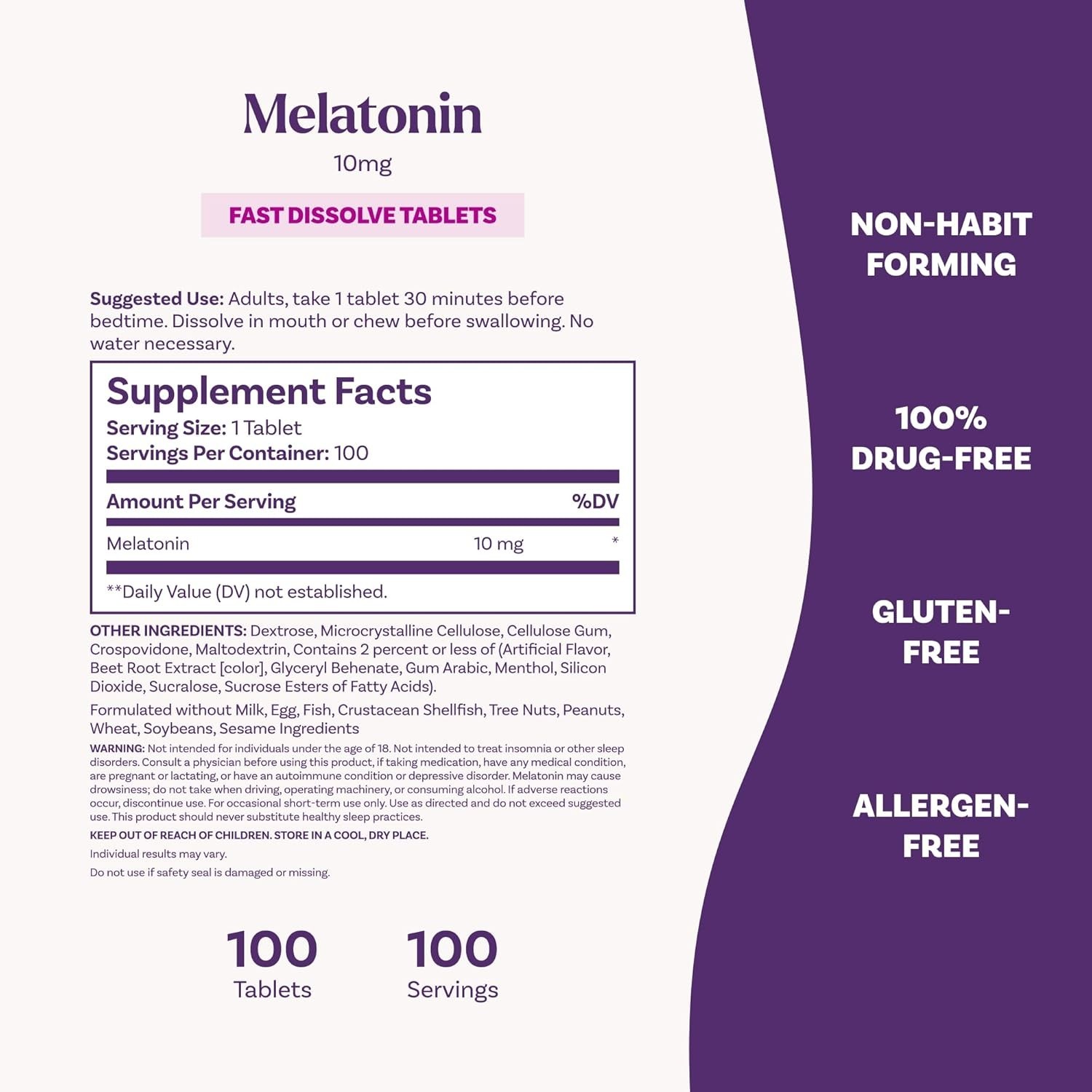 Natrol Fast Dissolve Melatonin 10 mg, Supplements Restful Sleep, 100 tablets