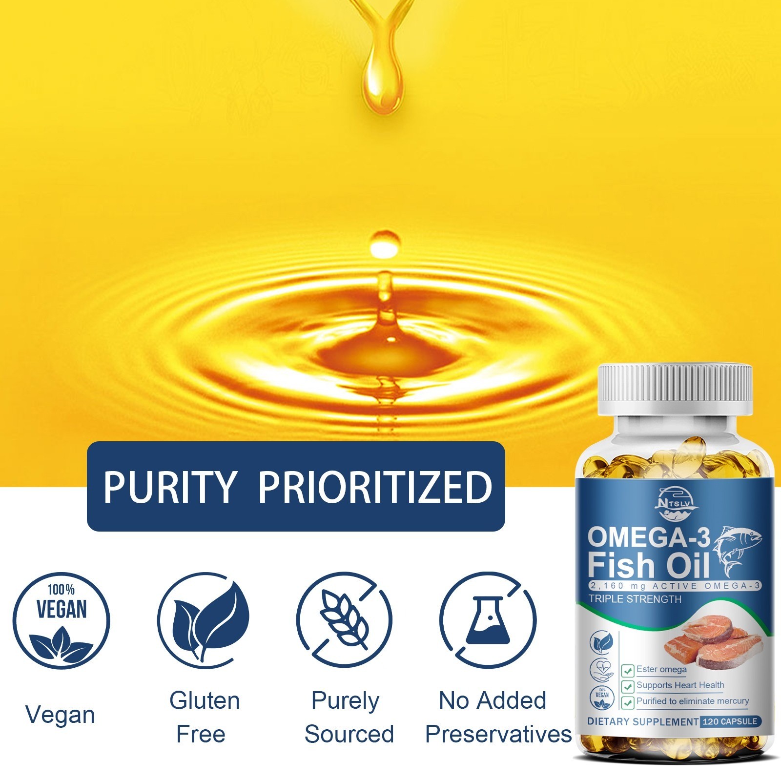 120 Capsules Omega 3 Fish Oil 2160mg DHA and EPA High Strength Pills