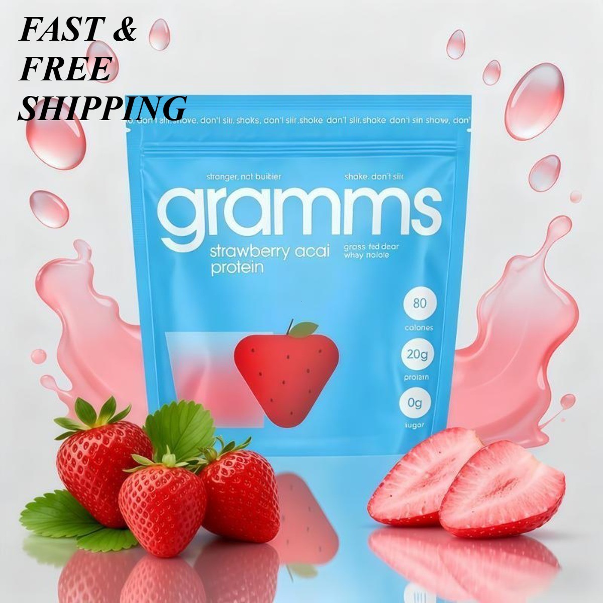 Gramms Grass-Fed Whey Isolate Clear Protein Strawberry Acai Sugar/Lactose Free