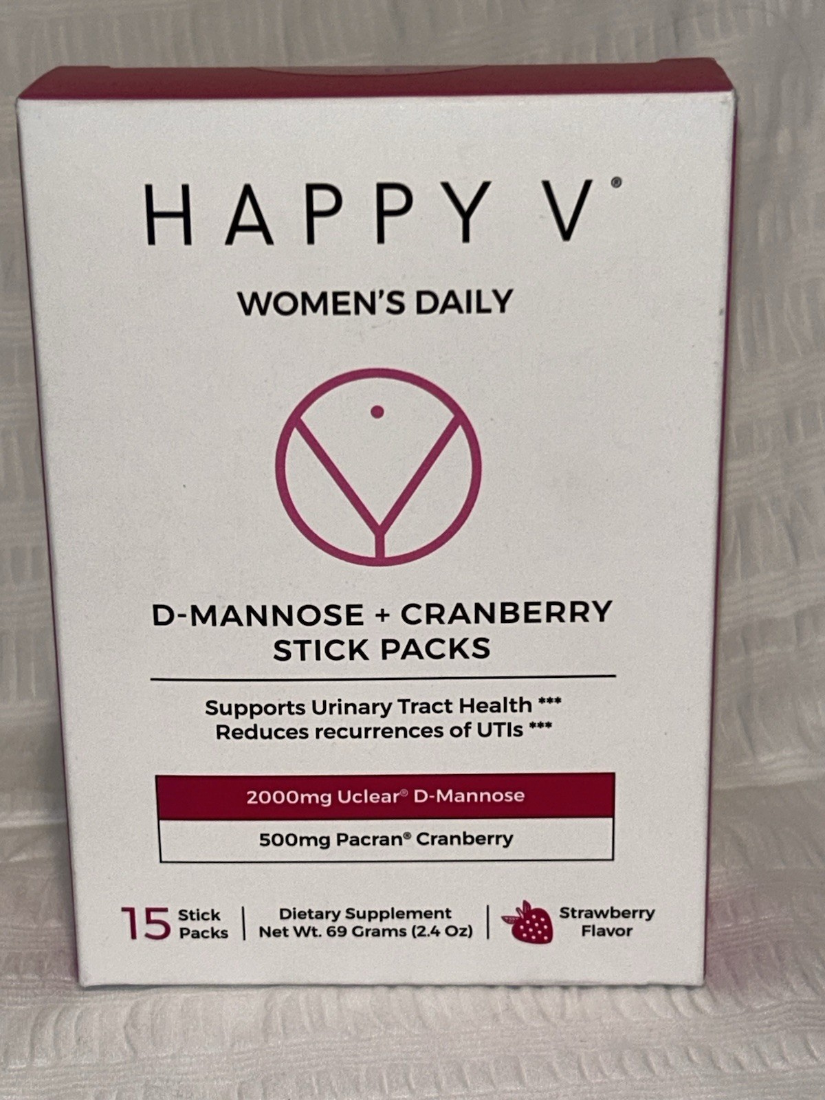 Happy V Women’s Daily DMannose Cranberry Stick Packs Supports Urinary Tract New