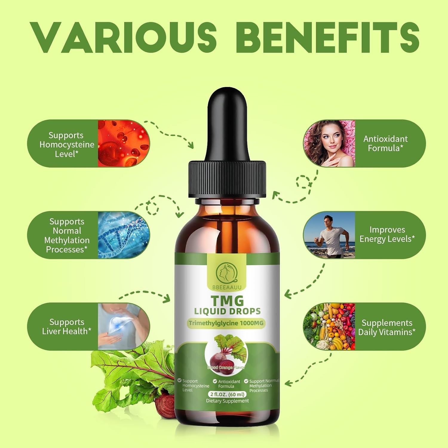 1000MG TMG Liquid Drops – Fast Absorbing Blood Orange Flavor for Daily Wellness