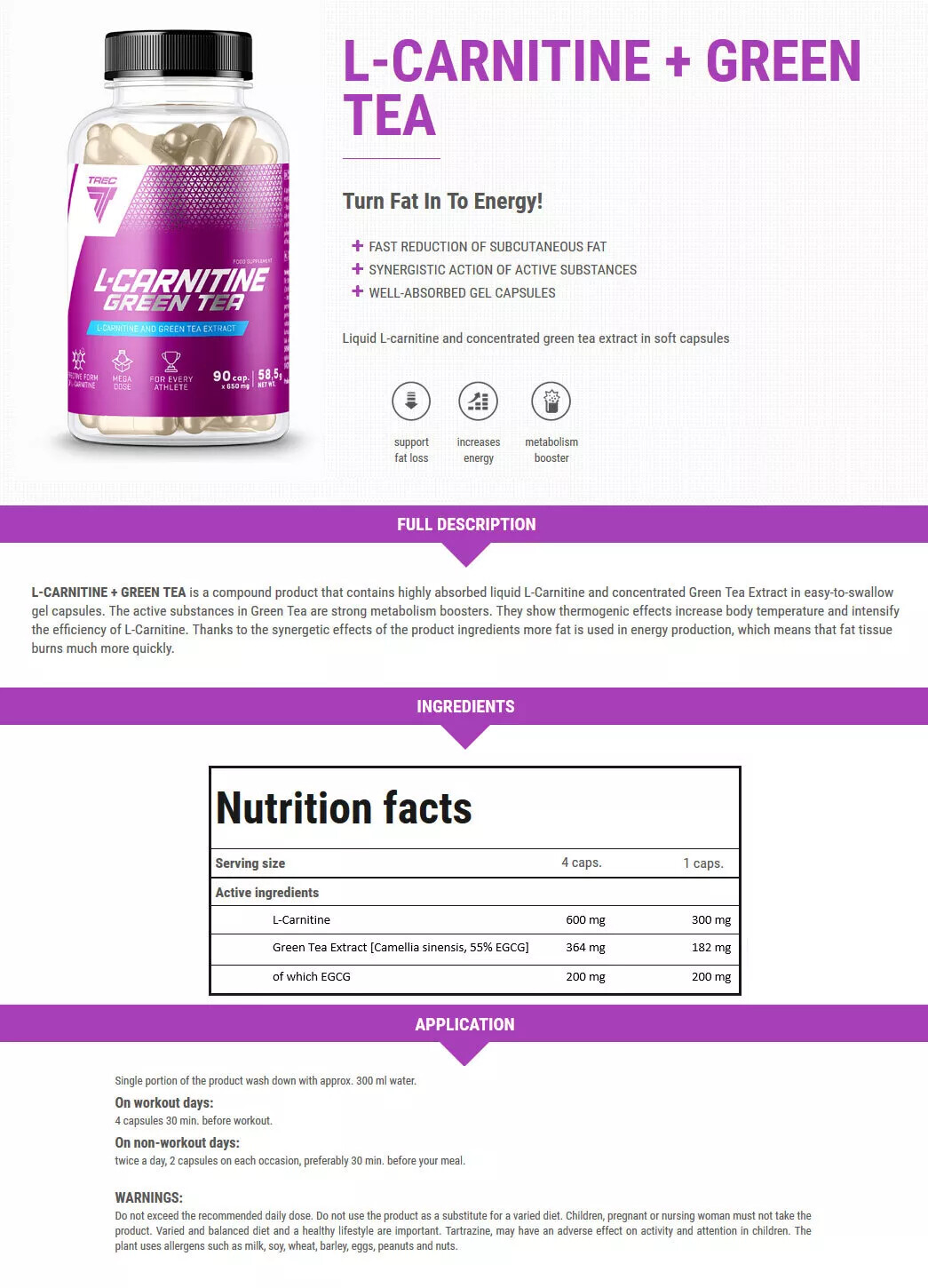 L-CARNITINE WITH GREEN TEA SUPPLEMENT – Weight Loss Slimming Pils Fat Burner