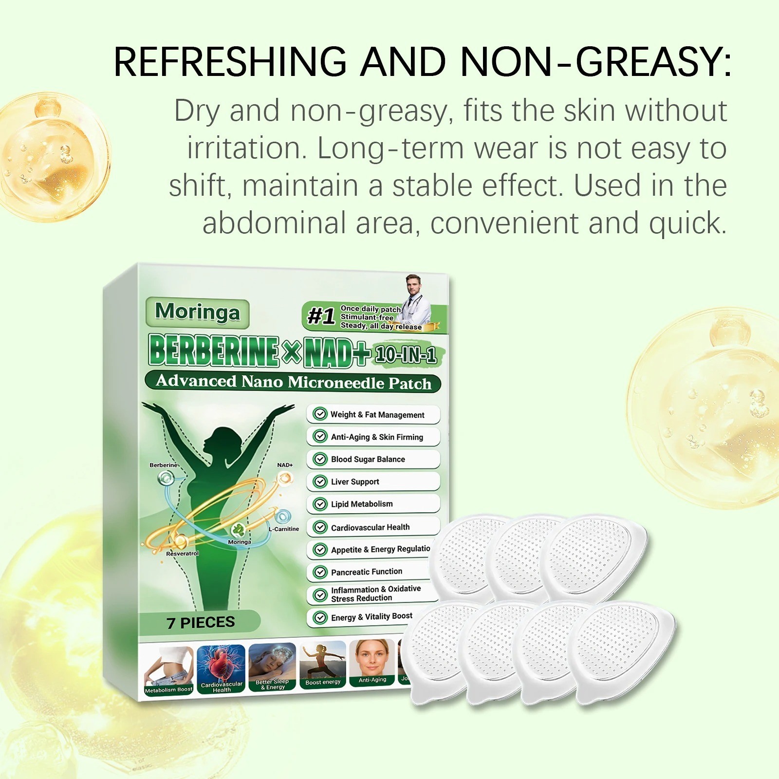 10-in-1 Moringa Berberine Weight Loss Patch Nano Microneedle Slimming 7pcs