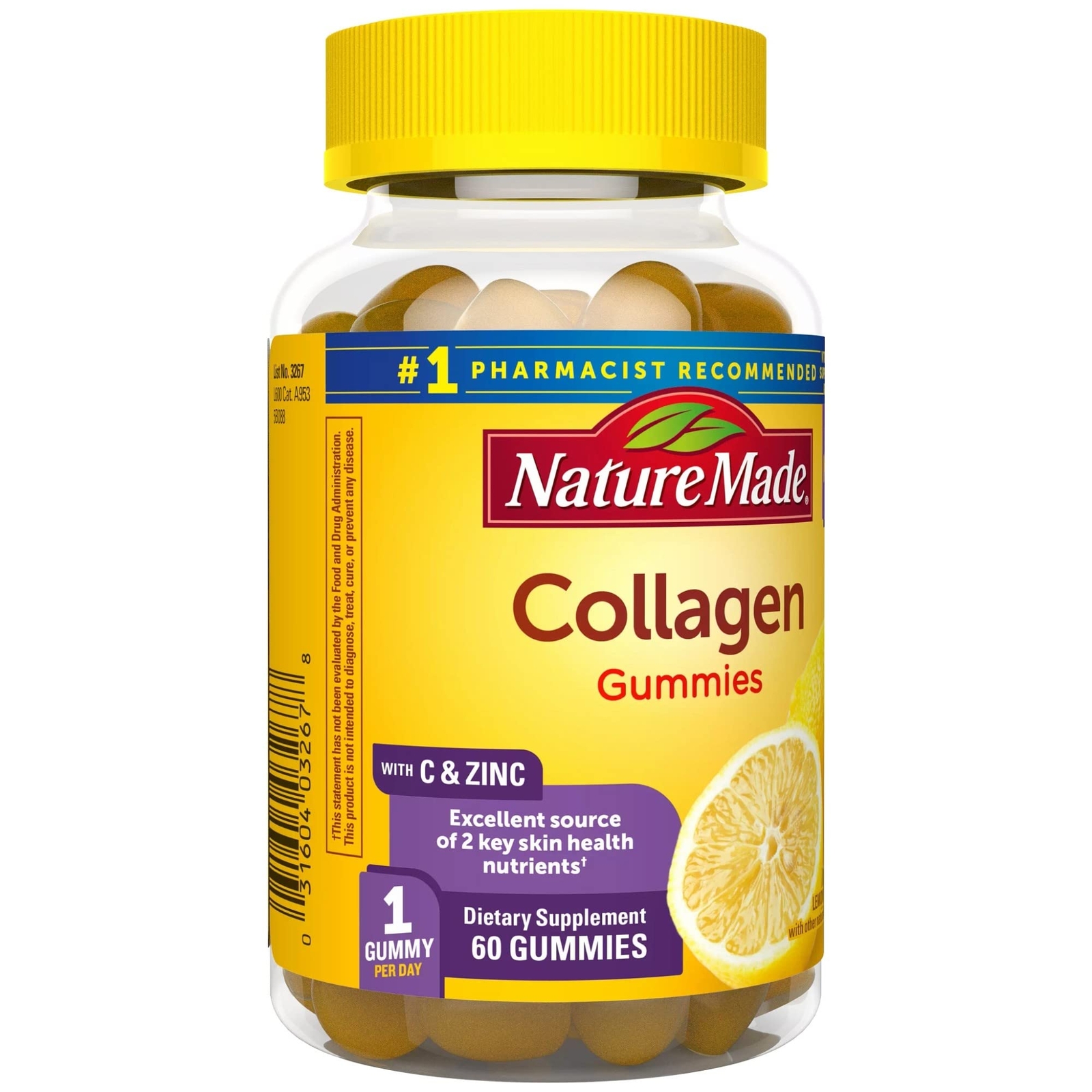Nature Made Collagen Gummies 60 Count Lemon Flavor Skin Health Supplement