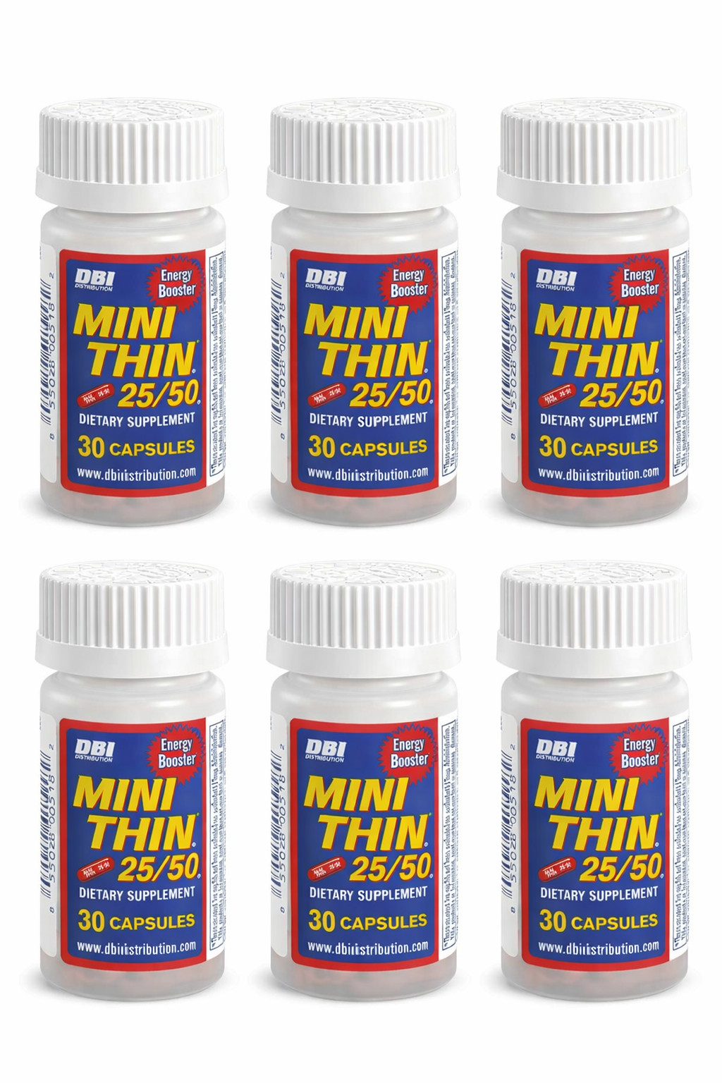 Mini Thin 25/50 Energy Booster 30 Capsules 6 Pack Fast Free Shipping