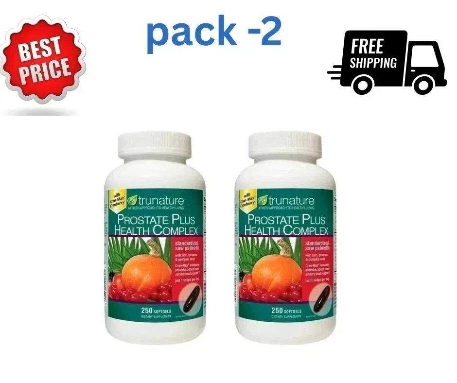 pack of 2-trunature Prostate Plus Health Complex, 250 Softgels with Saw Palmento