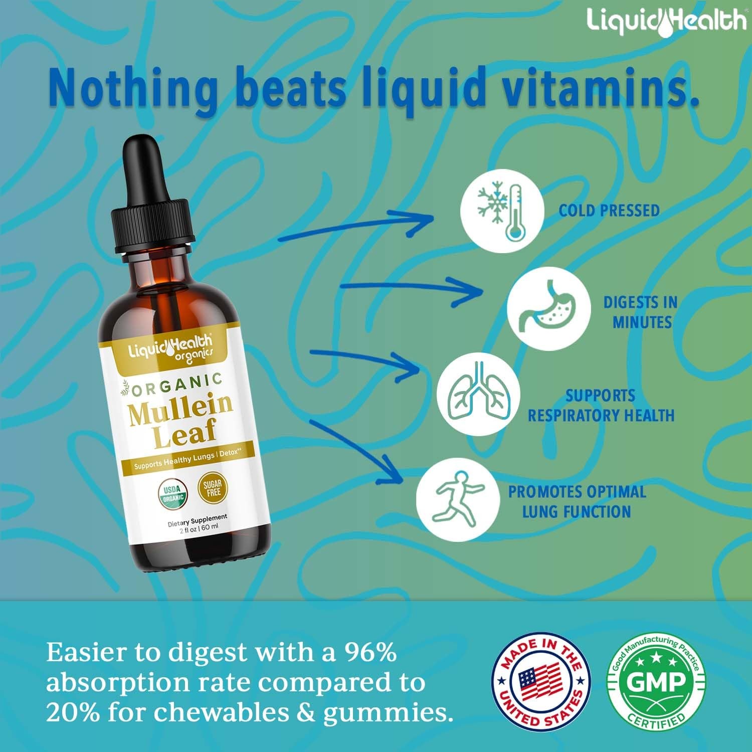 LIQUIDHEALTH USDA Organic Mullein Leaf Extract Drops for Lungs – Herbal Cleansin