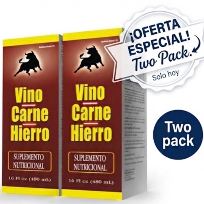 VINO CARNE HIERRO IRON DIETARY SUPPLEMENT – Suplemento Nutricional Pack Of 2