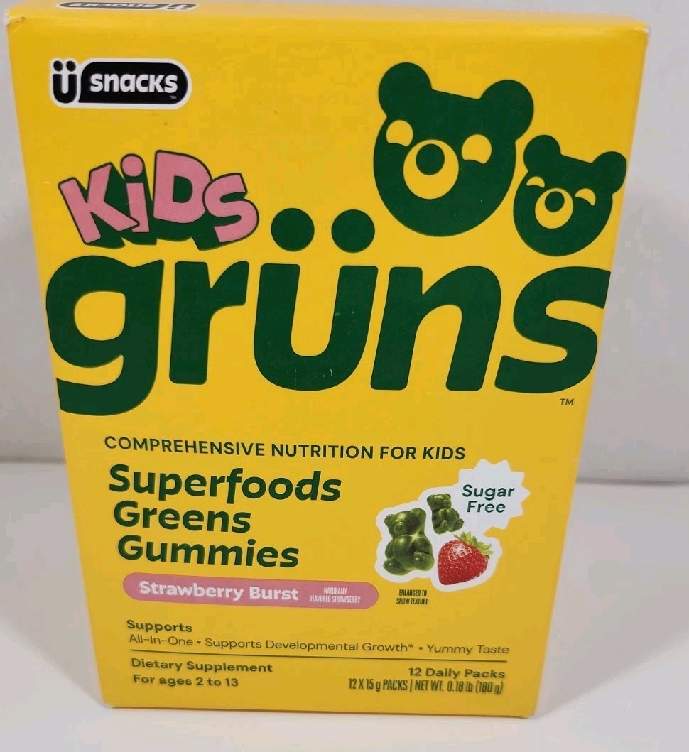Gruns Kids Organic Superfood Greens Multivitamin Gummies 12 Ct EXP 05/2027