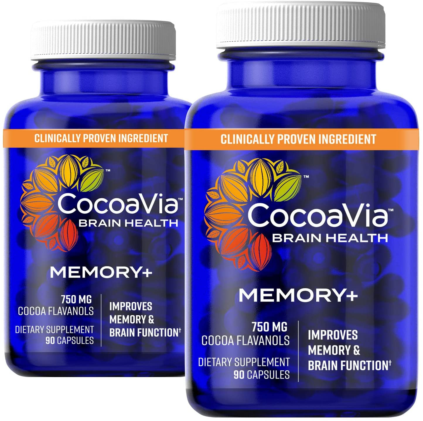 CocoaVia Memory+ Brain Supplement 750 mg Cocoa Flavanols Capsules, 60 Day Supply