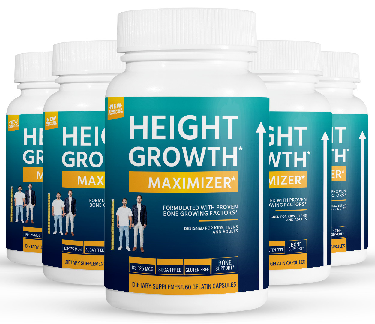 5 Pack Height Growth Maximizer, increase bone growth-60 Capsules x5