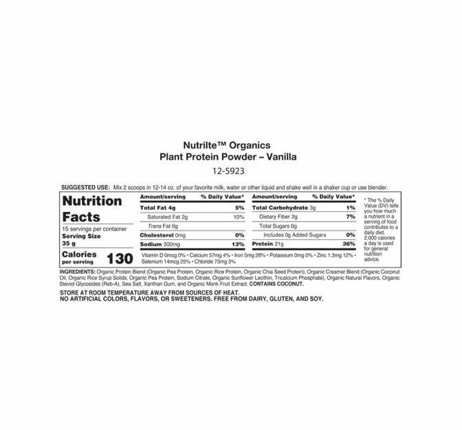 Nutrilite Organics Plant Protein Powder Vegan USDA Organic Vanilla