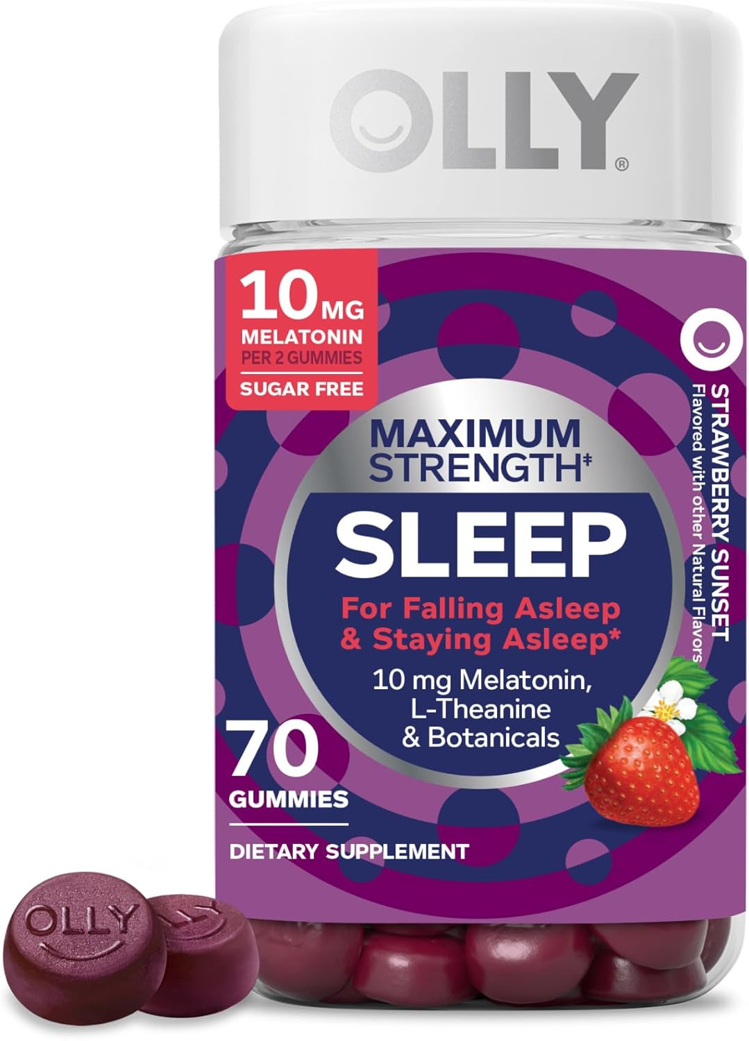 OLLY Max Strength Sleep Gummy, 10mg Melatonin, L-Theanine, Chamomile, 70 Count