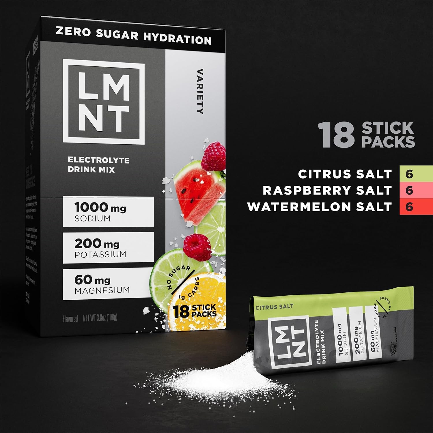 LMNT Zero Sugar Electrolytes – Variety Pack Bundle | Drink Mix | 18-Count