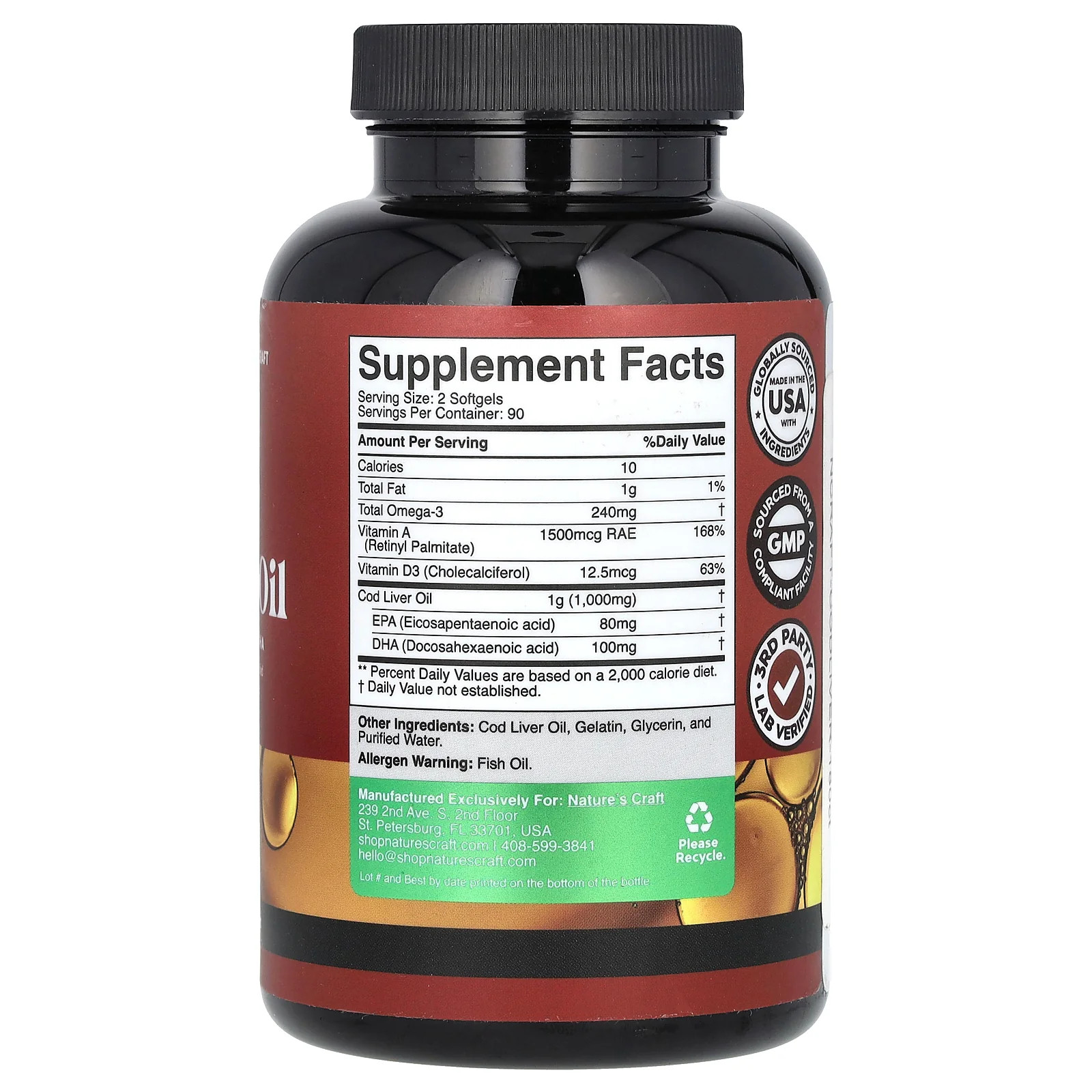 2 X Nature’s Craft, Wild Icelandic Cod Liver Oil with Vitamins A & D3, 180 Soft