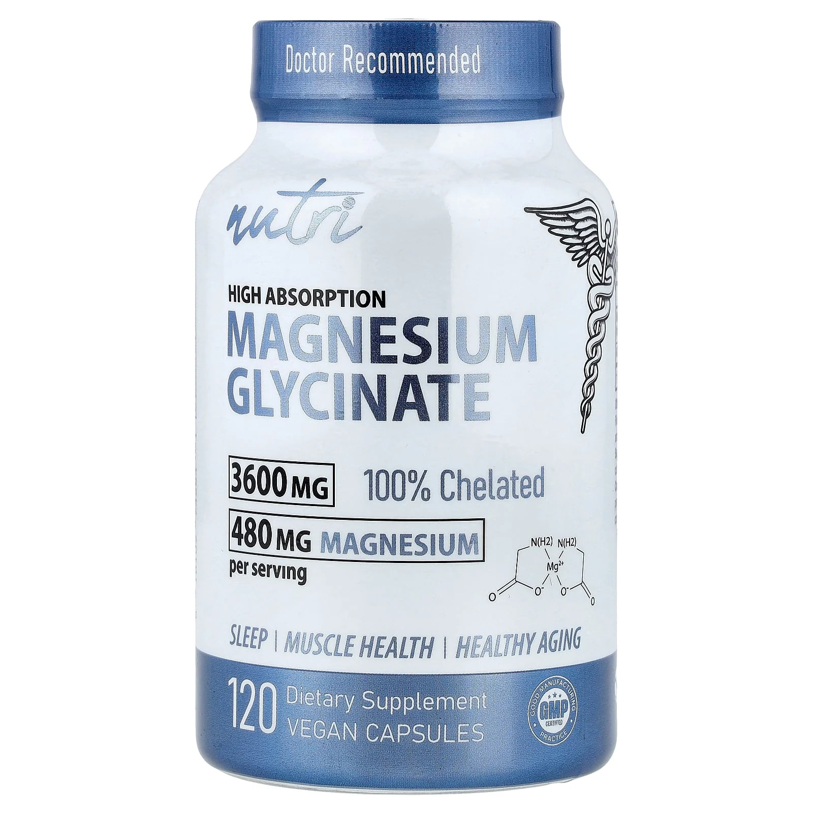2 X Nutri, Magnesium Glycinate, High Absorption, 3,600 mg, 120 Vegan Capsules